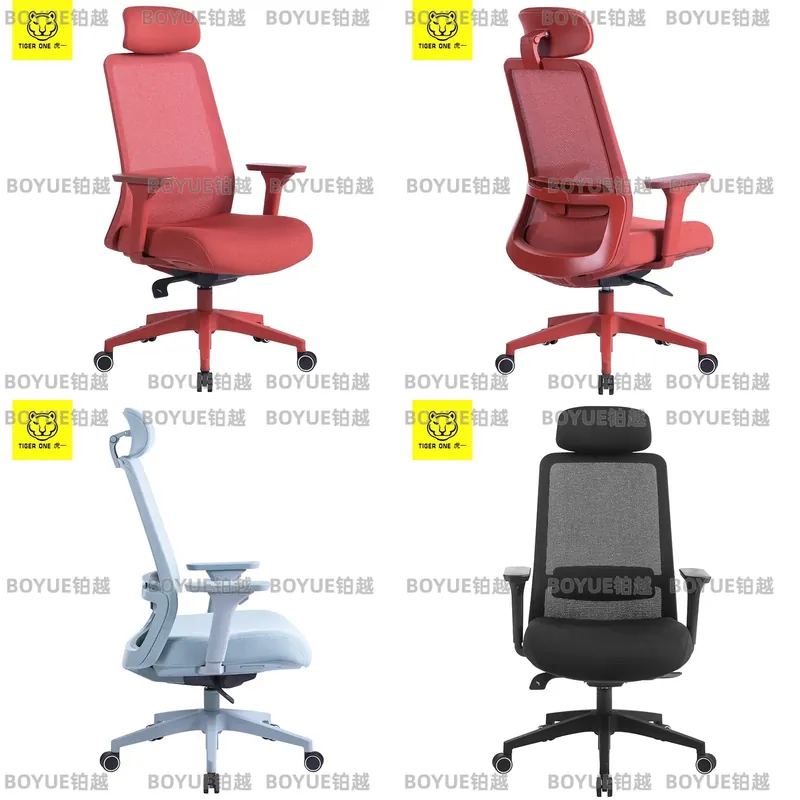 Home Office Desk - Czerwone ergonomiczne krzesło biurowe z wysokim